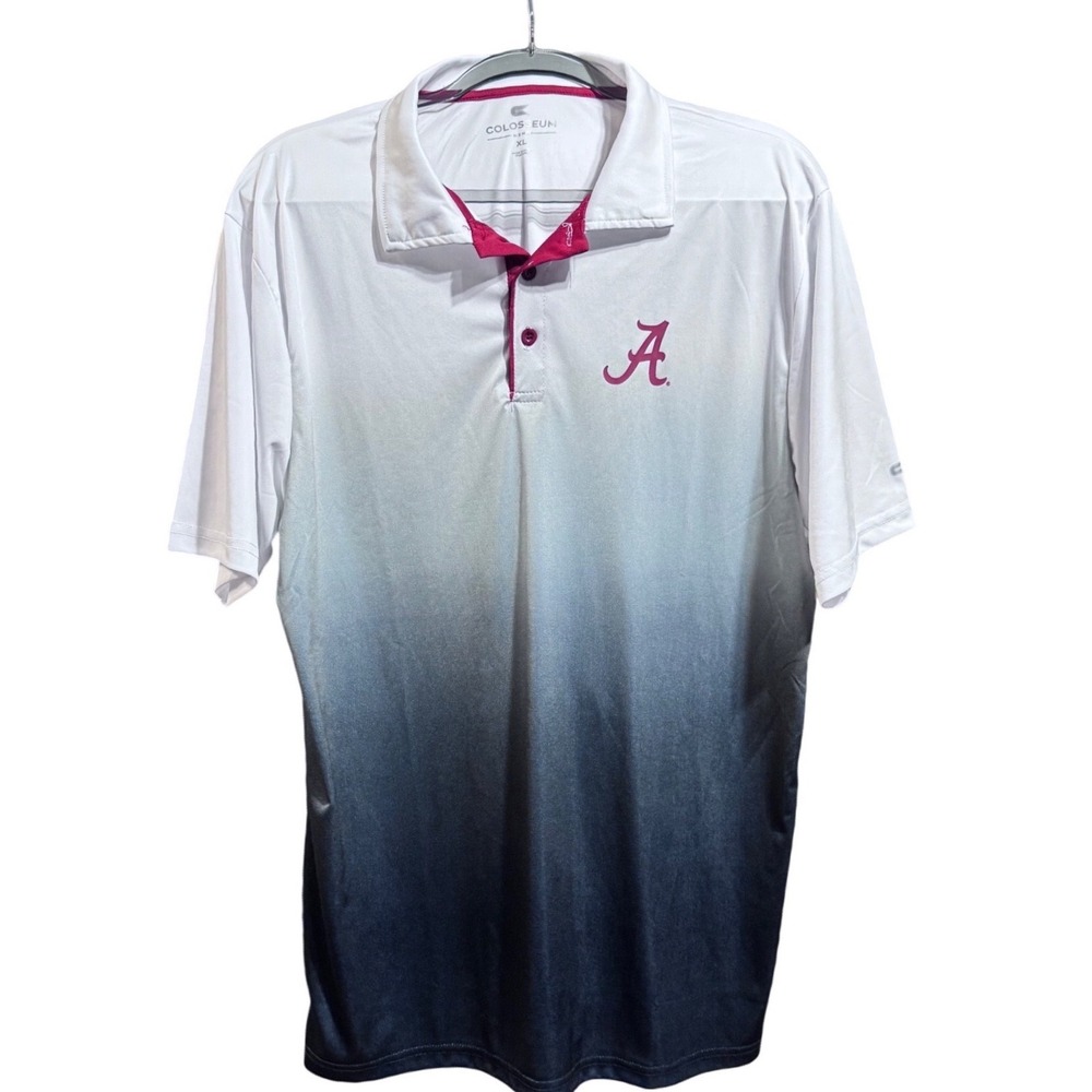 Colosseum Mens XL White Grey Alabama Crimson Tide‎ Ombre Performance Polo Shirt